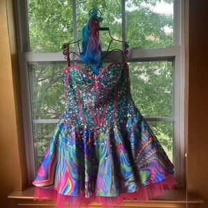 Multi-colored dress, Corset tie-back, rhinestone, strapless dress, 8